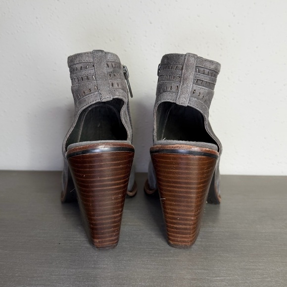 Vince Camuto Peep Toe Ankle Boots - Gray Suede - Block Heel - Picture 6 of 8